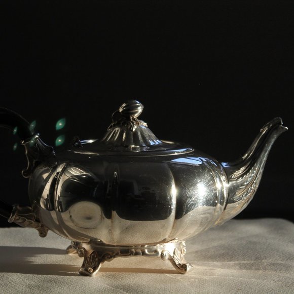 [VIKING PLATE / REED & BARTON] Vintage Silver Pumpkin Tea Set (3 pcs.) - Picture 2 of 15